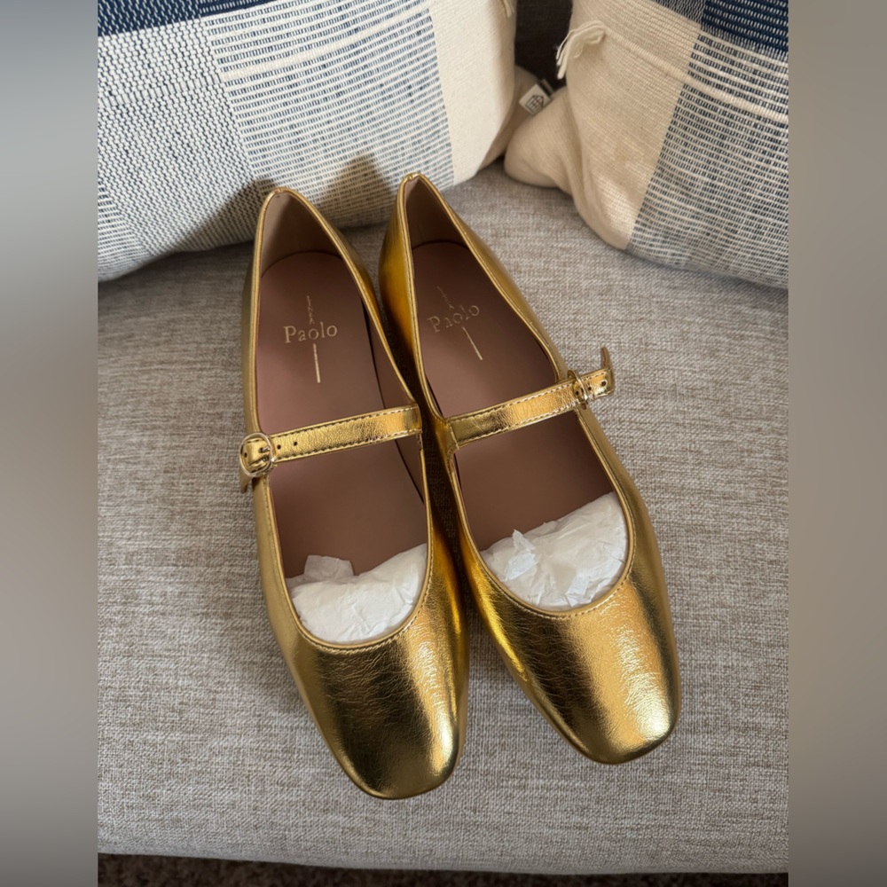 Linea Paolo Mona-L Gold Crackle Mary Jane Flats Size 9.5 - Picture 2 of 4